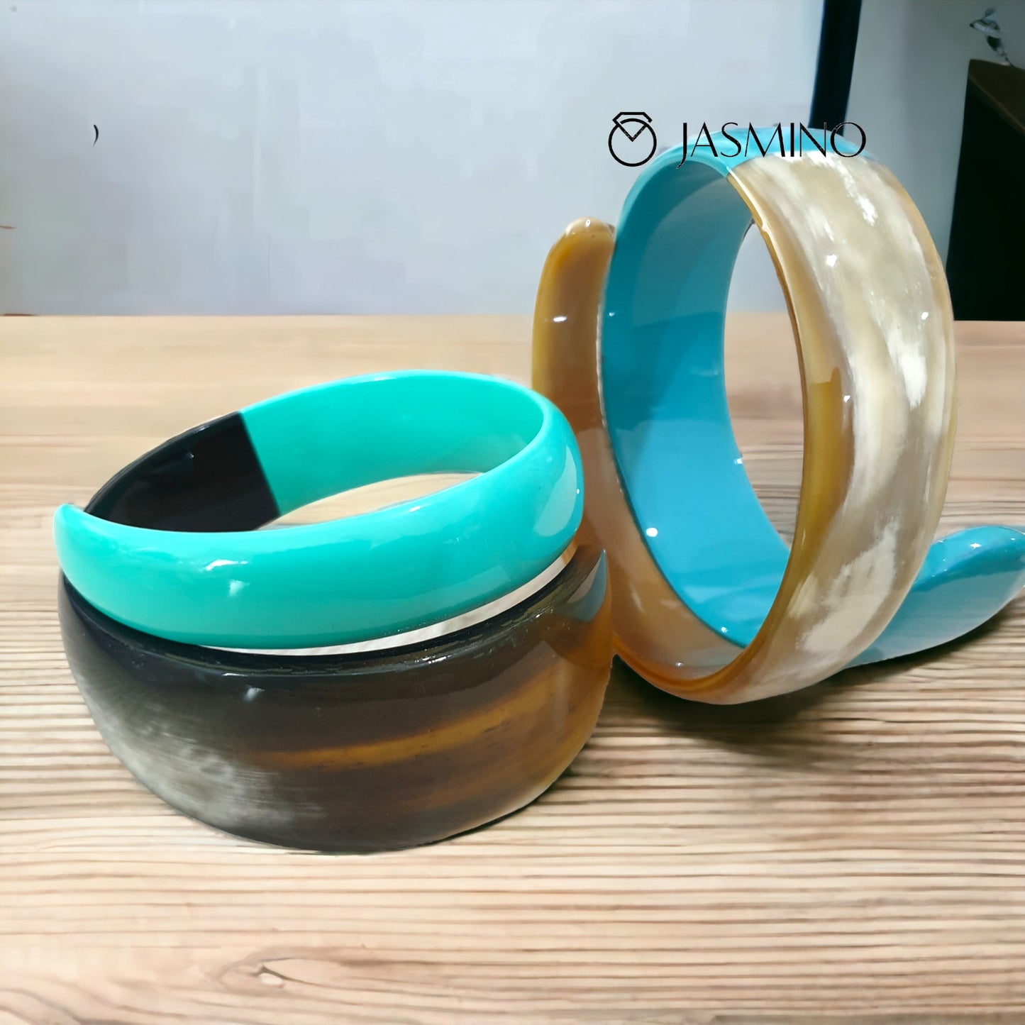 Jasmino unique handmade snake cuff bracelet features a turquoise half and a white half in natural buffalo horn for women on Thanksgiving