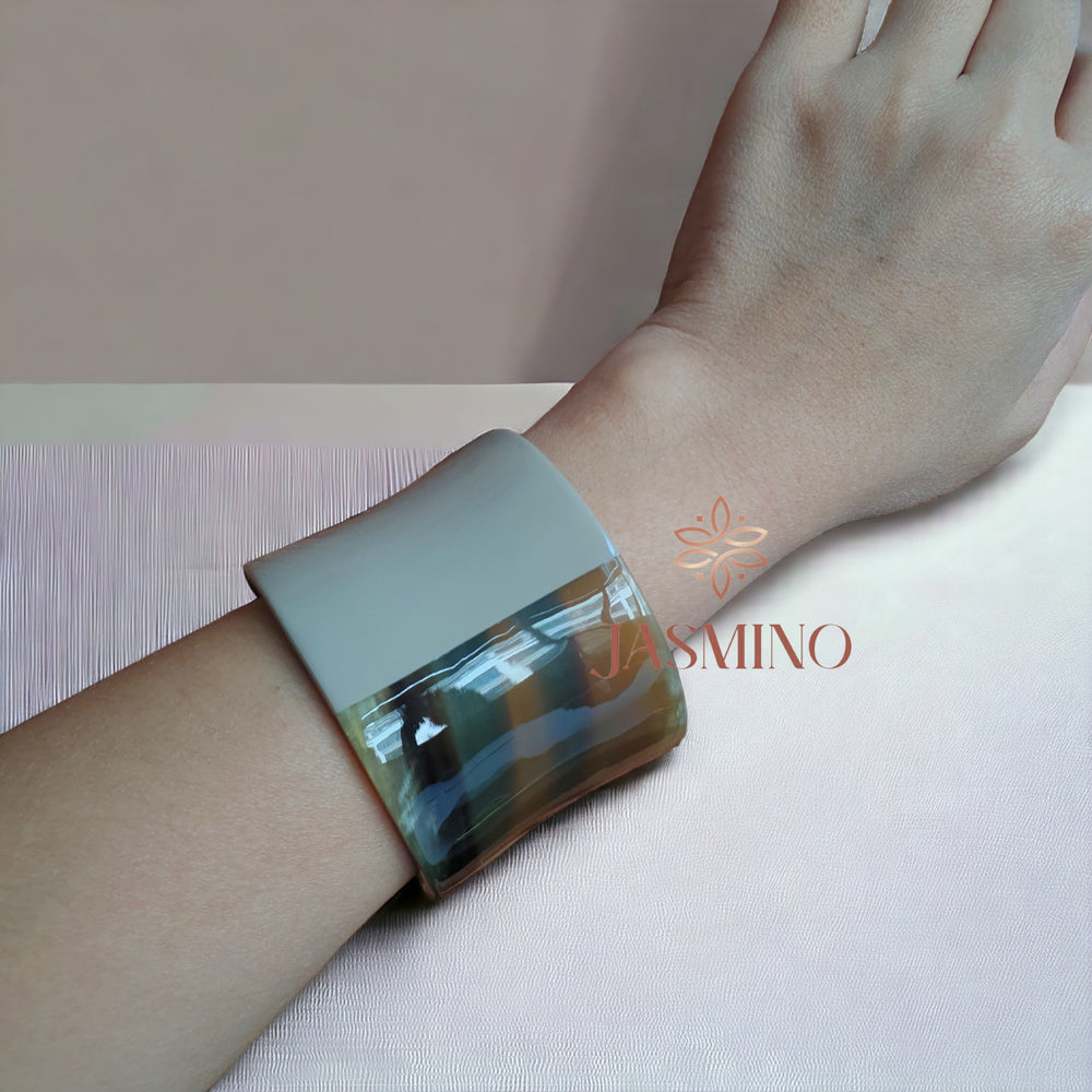 
                  
                    Jasmino unique handmade natural buffalo horn cuff bracelet feature ash half for women on Birthday gifts
                  
                