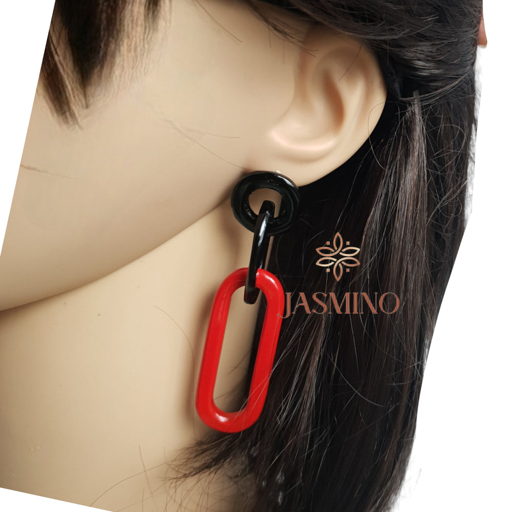 
                  
                    Jasmino Fancy Rectangle Link Hoops Double Earrings Made By Natural Buffalo Horn
                  
                