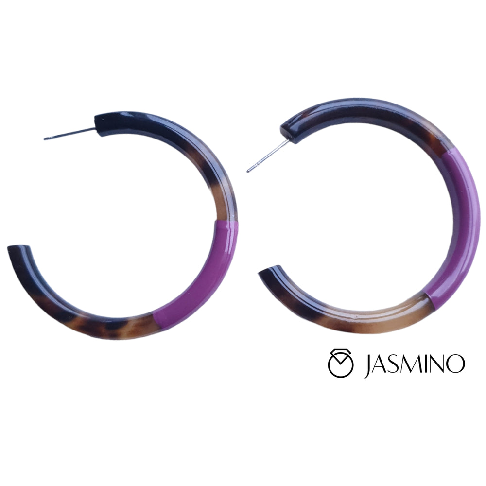 
                  
                    Minimalist C-shaped circle hoop earrings feature purple and amber color for girls
                  
                