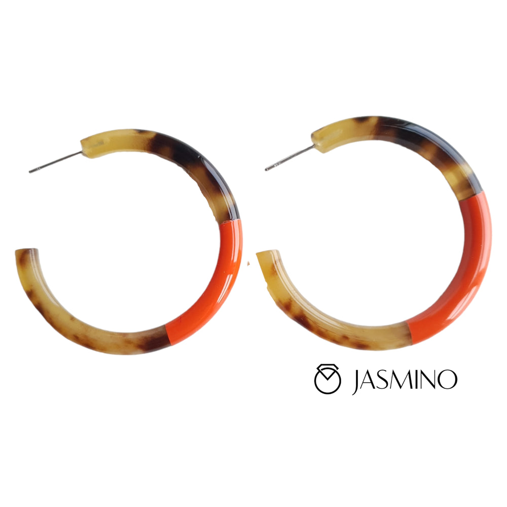 Minimalist C-shaped circle hoop earrings feature orange and amber color for girls