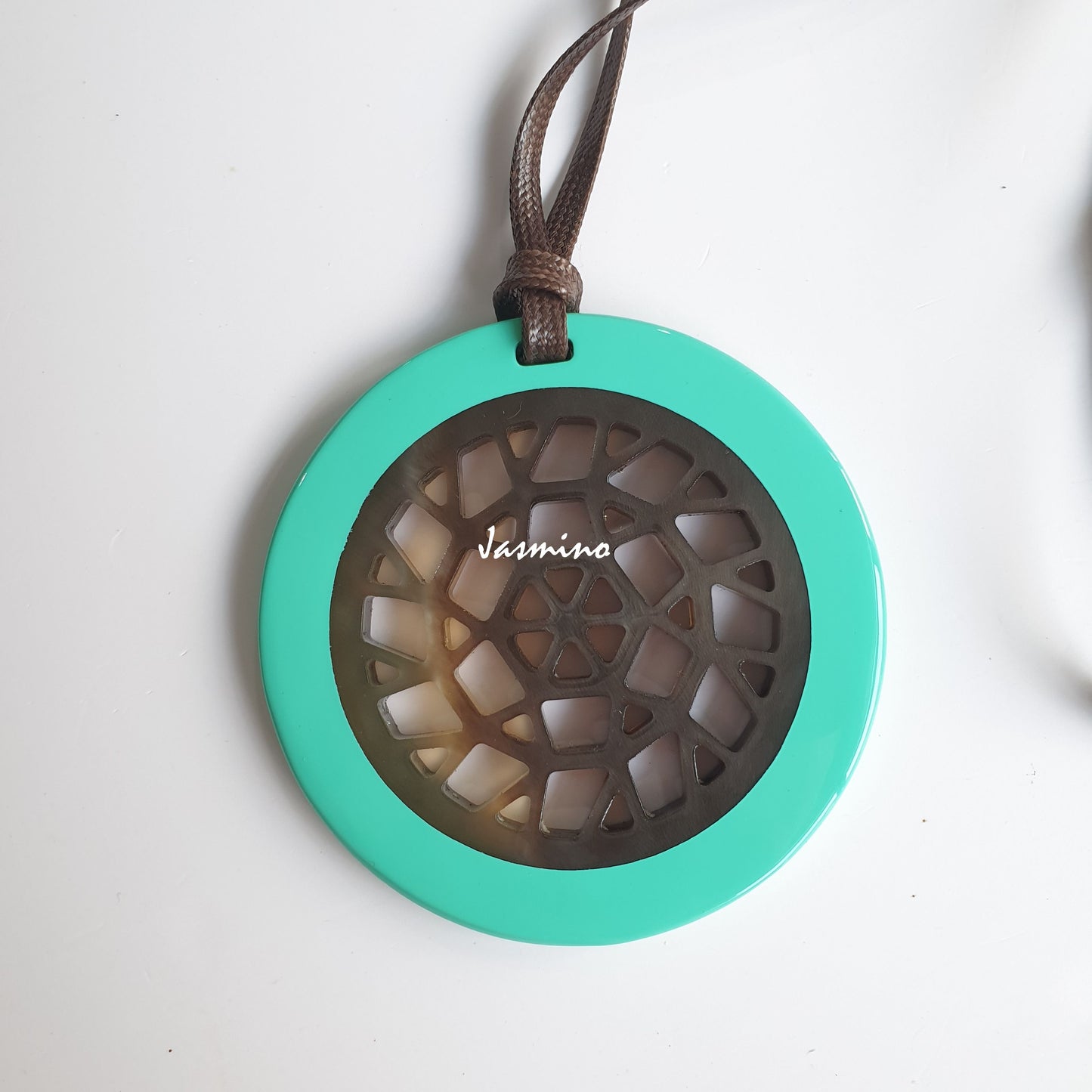 Jasmino unique handmade Vintage turquoise pendant in a circle shape and natural buffalo horn for Birthday gift ideas