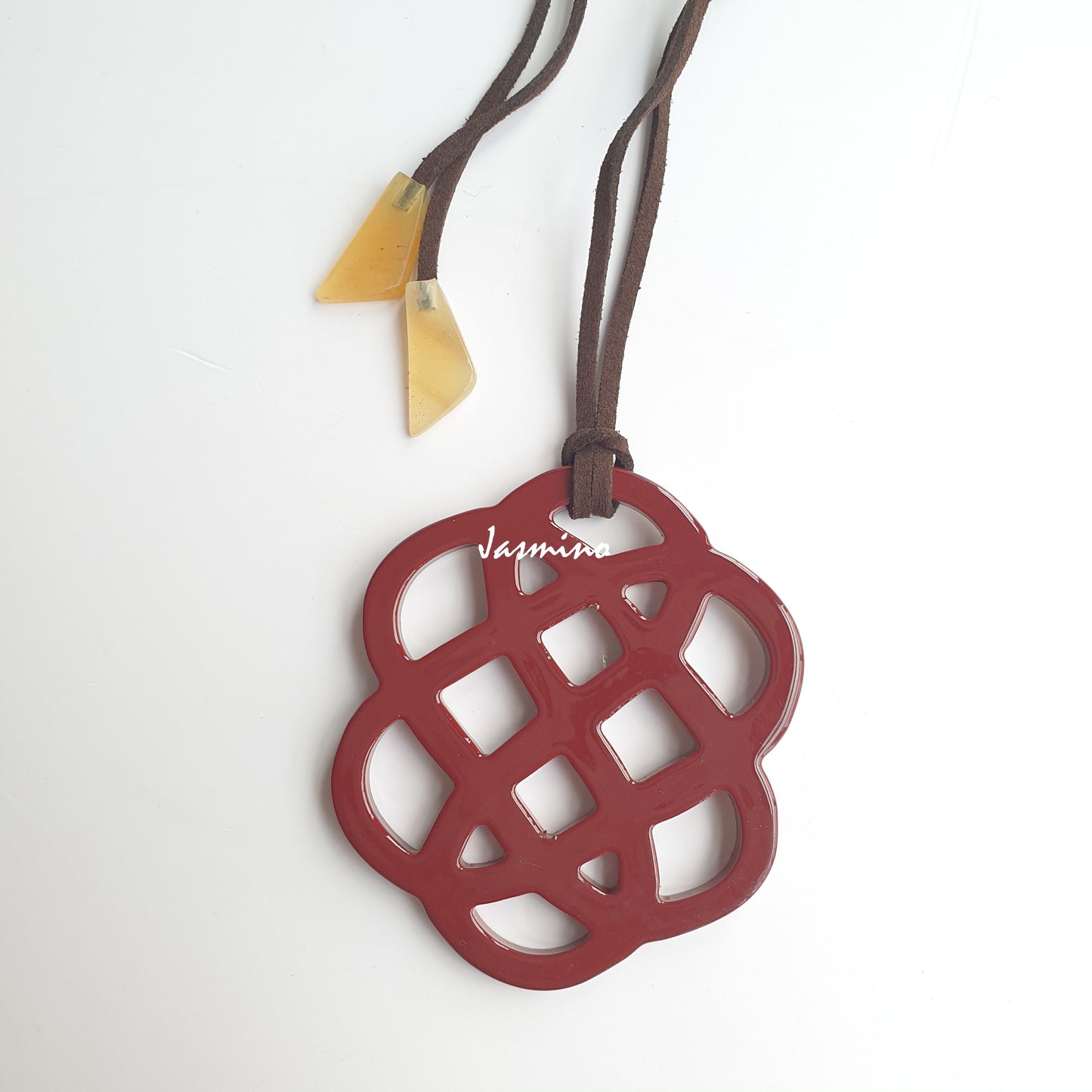 Jasmino unique handmade Vintage Asian lantern pendant in natural buffalo horn and red for girls