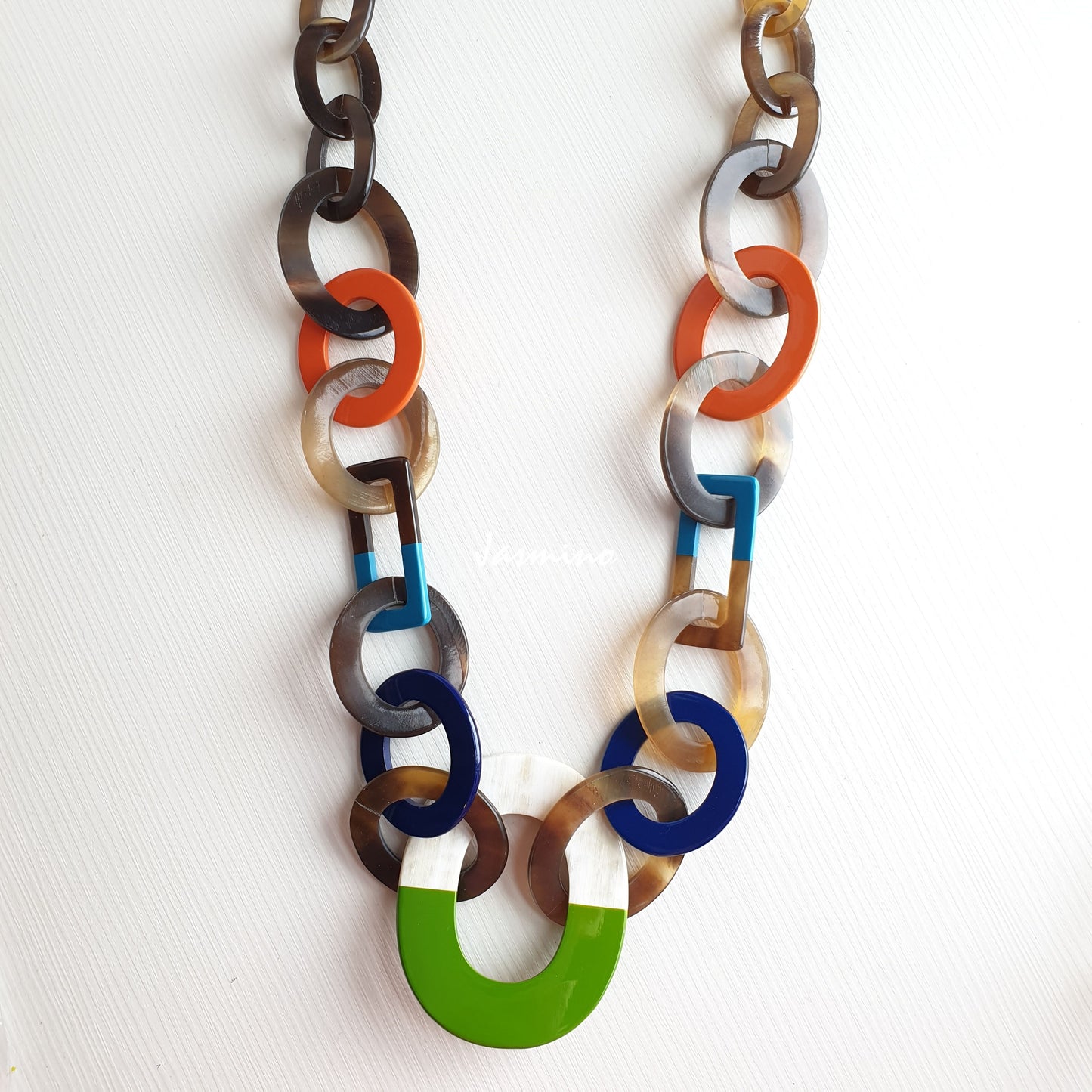 colorful horn buffalo necklace on the light background- 95 cm, impressive gift for her