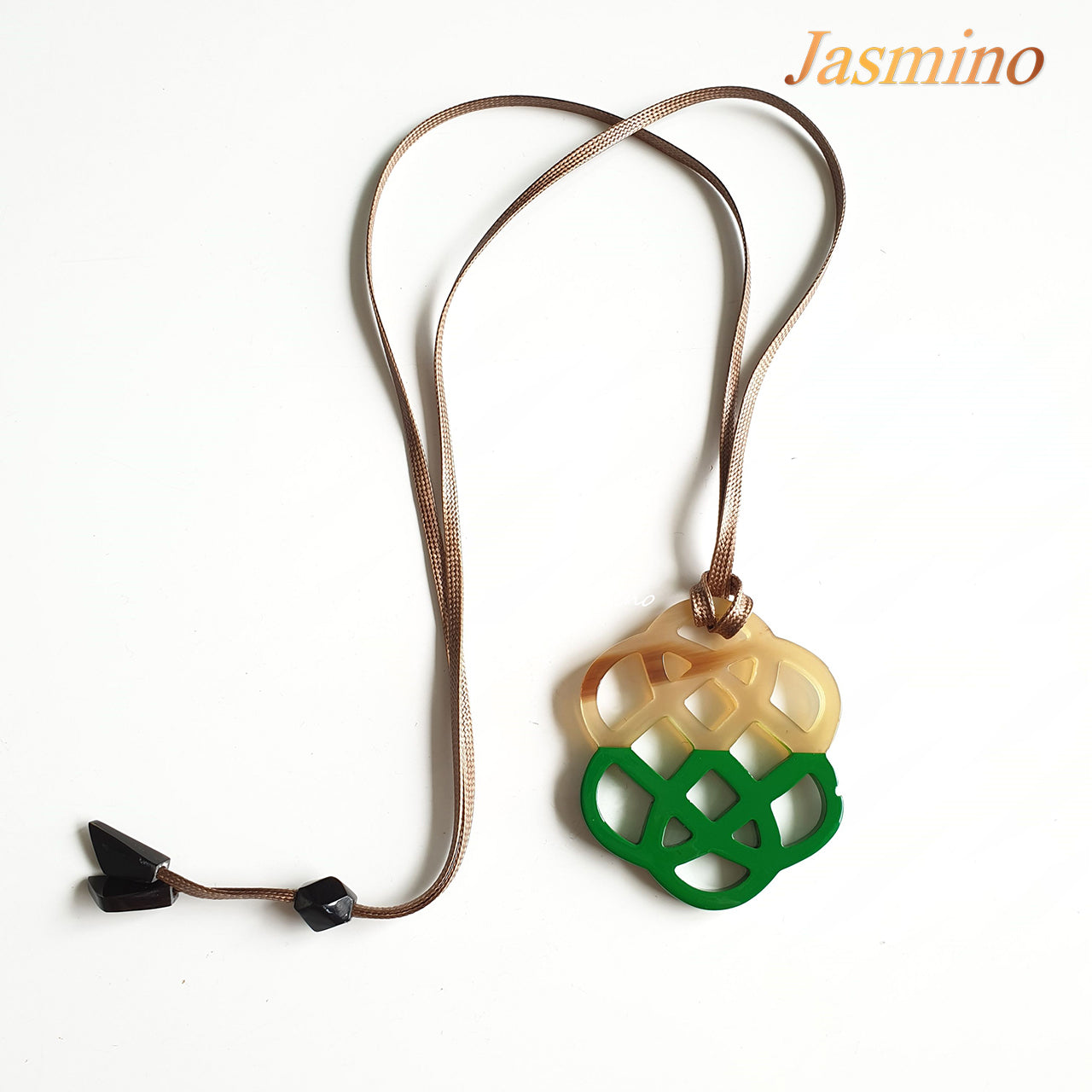 unique pendant is designed with the top half of bright natural buffalo horn and the bottom half is painted green, unique Christmas gift for her