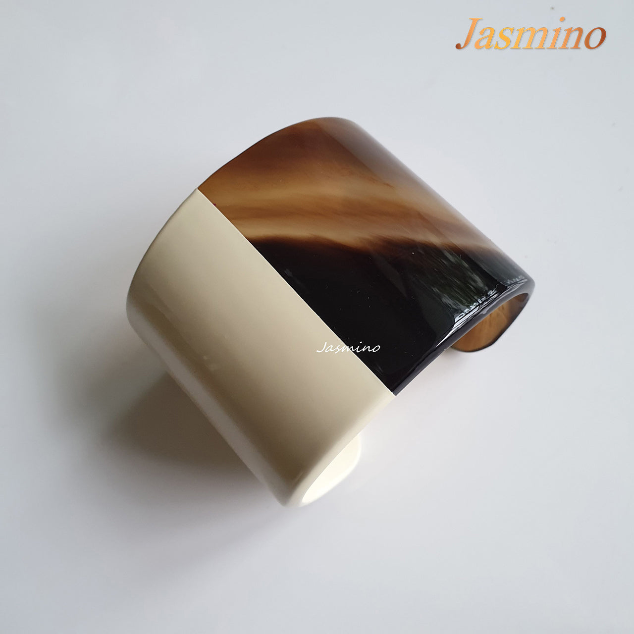 bracelet is designed with half natural horn and half cream white lacquer, unique gift for her