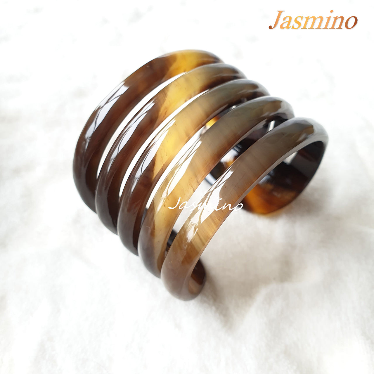 Jasmino unique handmade Classic Bohemian five-fold cuff bracelet features brown in natural buffalo horn for women on Thanksgiving gifts