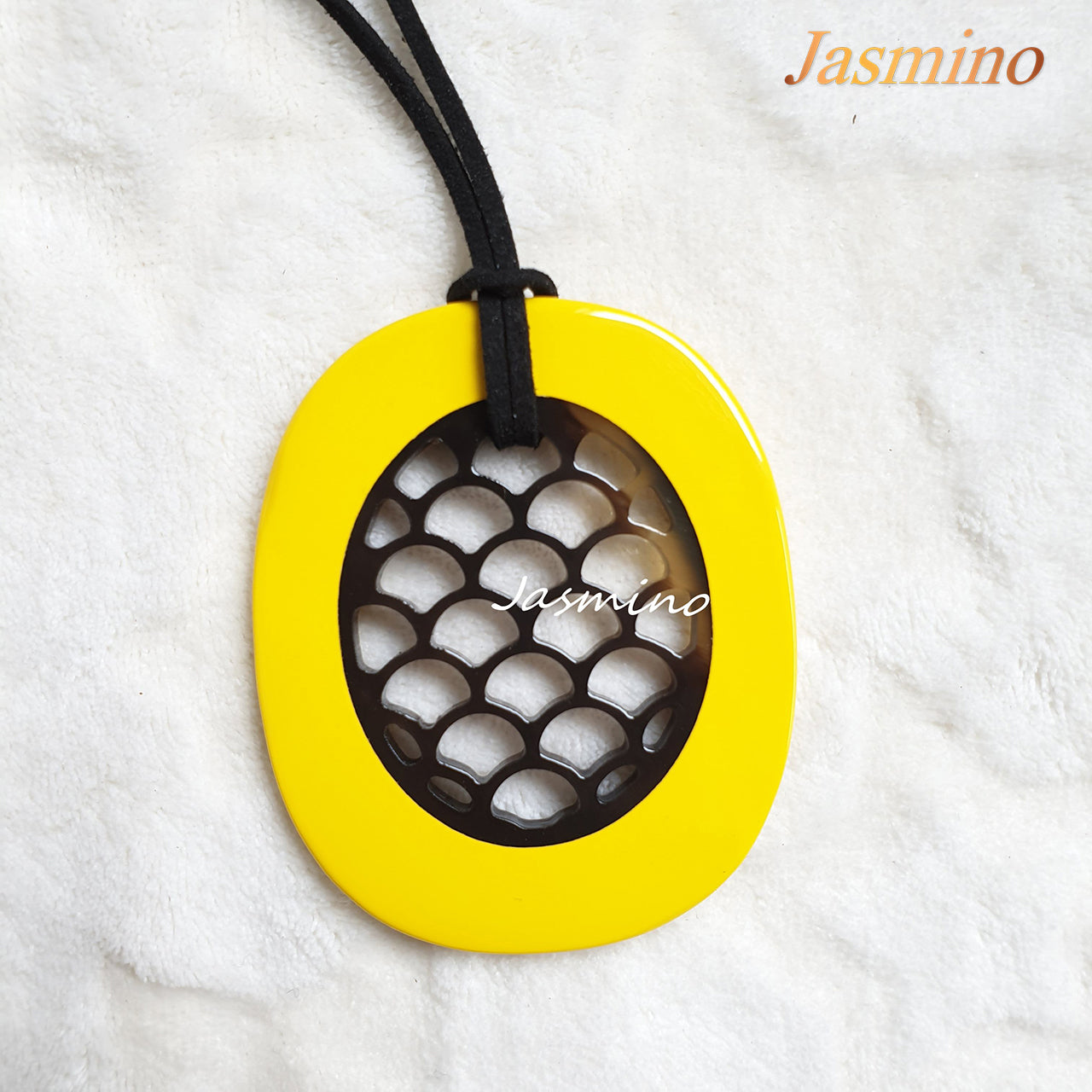 fish scale yellow pendant on the light background, impressive gift for her