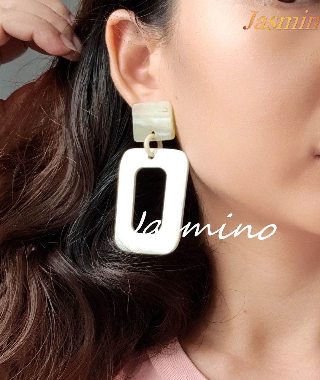 Jasmino Minimalist Unique Handmade Rectangle Drop Earrings Made By Natural Buffalo Horn