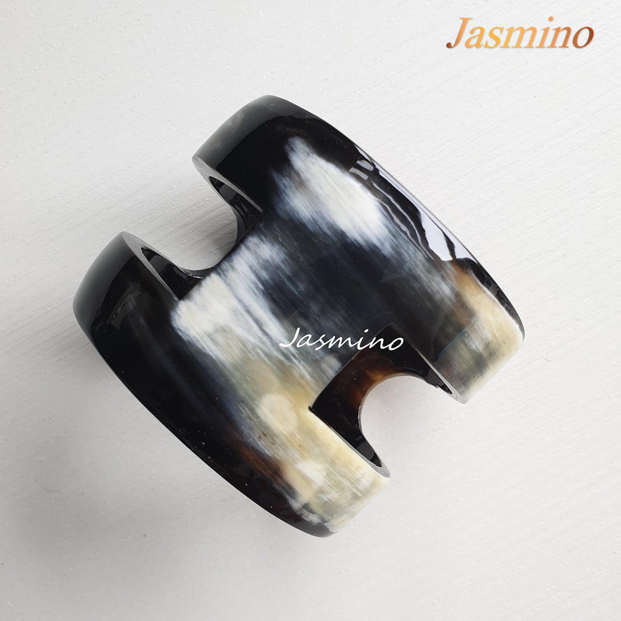 Jasmimo unique handmade Classic H-shaped black cuff bracelet is black that is made of natural buffalo horn for women