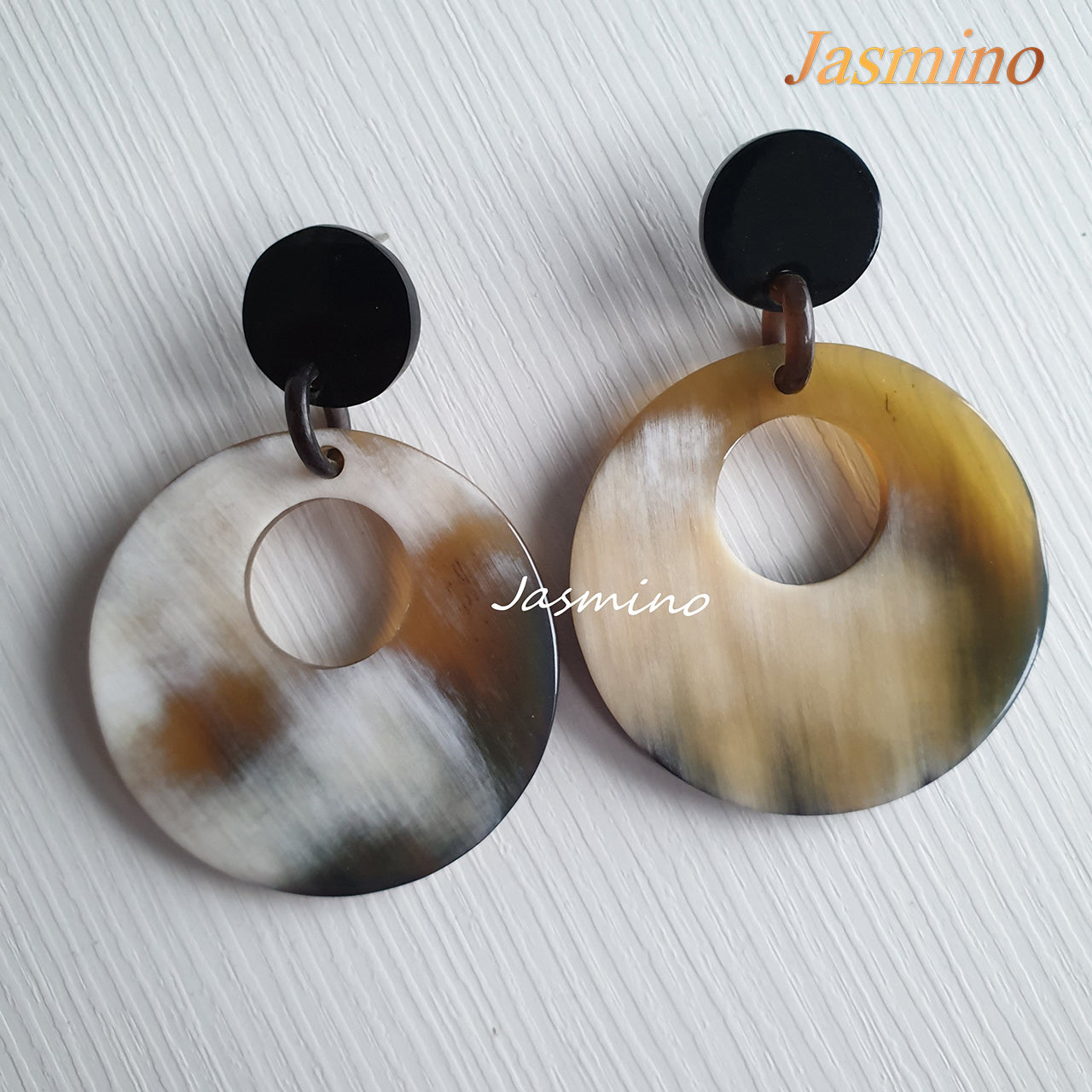 Jasmino unique handmade crescent moon earrings feature bright made of natural buffalo horn