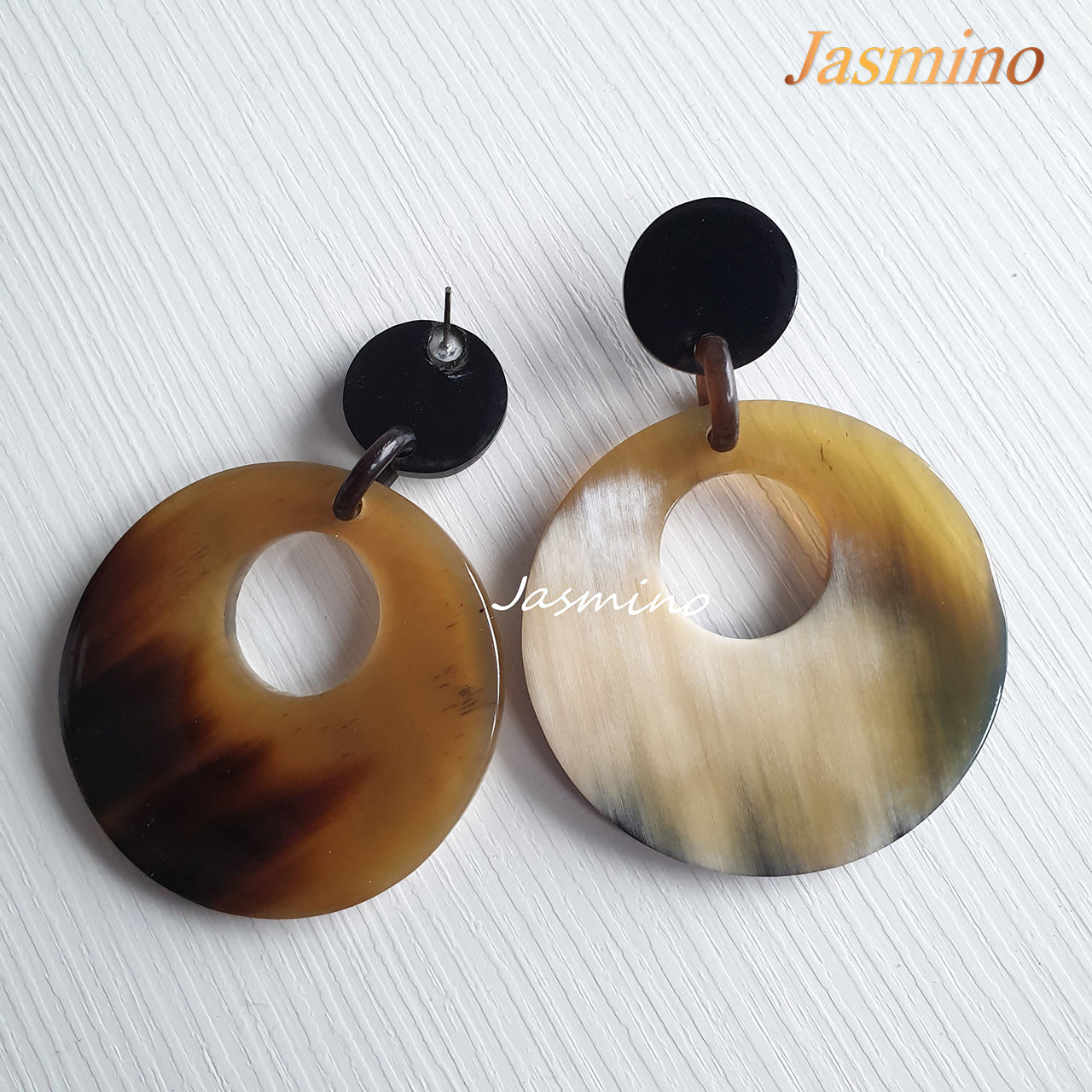 Jasmino unique handmade crescent moon earrings feature bright made of natural buffalo horn