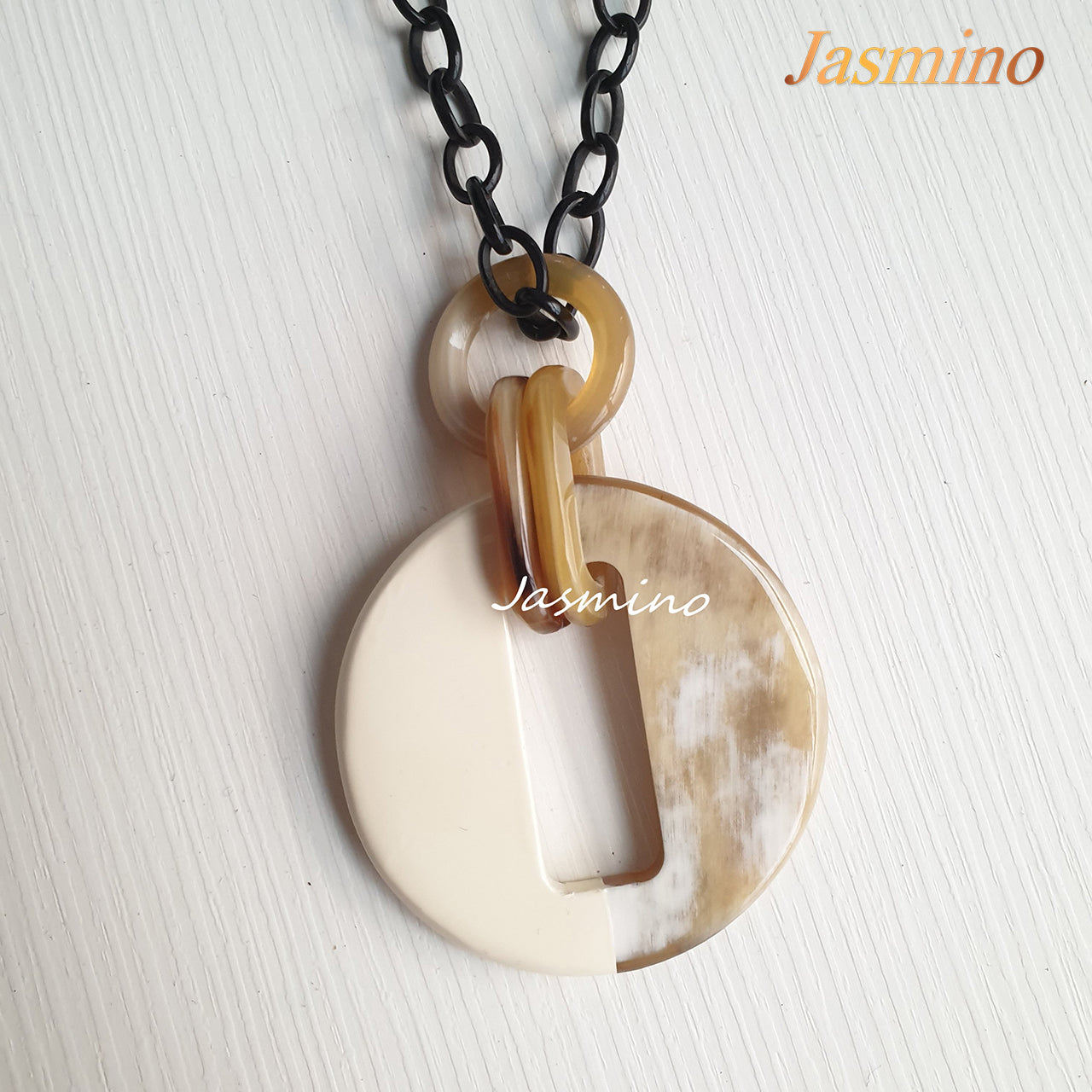 unique handmade key pendant is designed with half natural horn and half cream white lacquer, unique gift for her