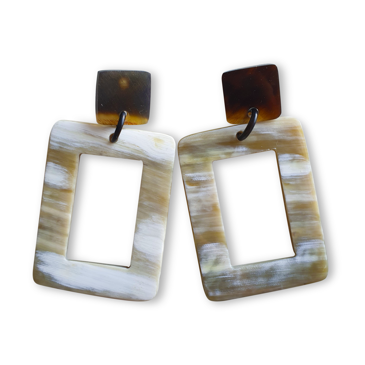 Jasmino Unique Handmade Large Rectangle Drop Earrings Made By Natural Buffalo Horn Featured White, For The Best Women's Gifts