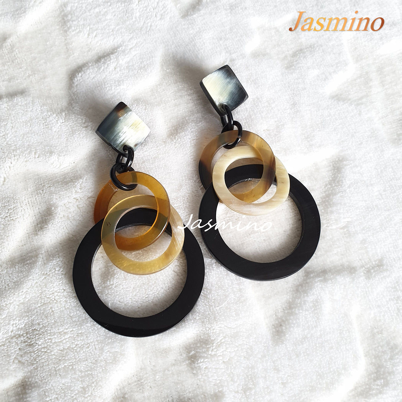 Jasmino Vintage Boho Long Circle Link Earrings Featured Brown, Black, And Yellow Color