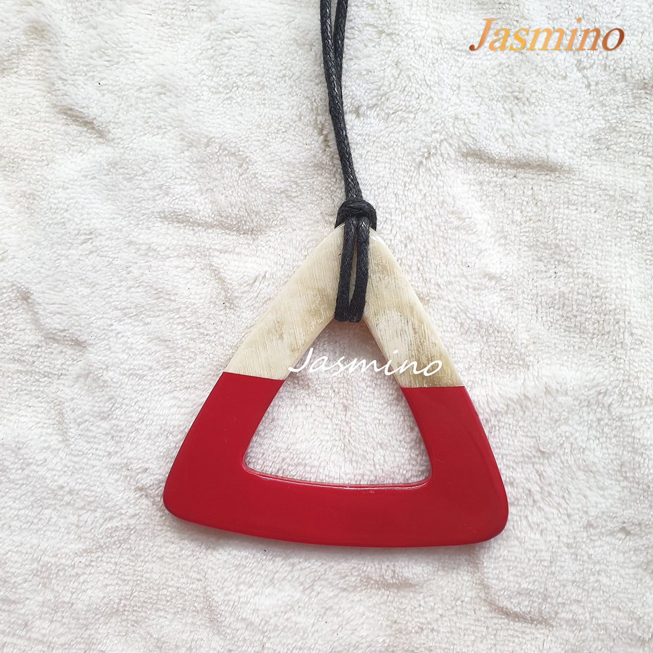 the pendant is designed with half natural horn and half power red lacquer, unique gift Christmas for her