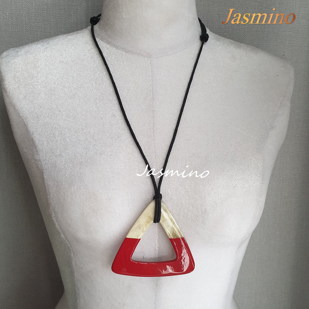 the pendant is designed with half natural horn and half power red lacquer, unique gift Christmas for her