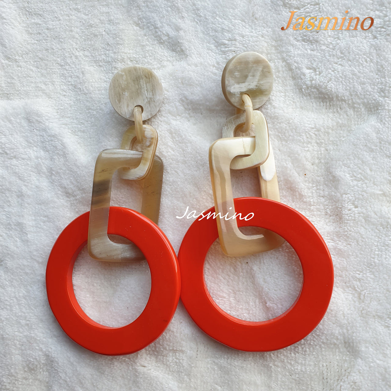 Jasmino Handmade Unique Thanksgiving Christmas Circle Drop Earrings Feature White And Orange