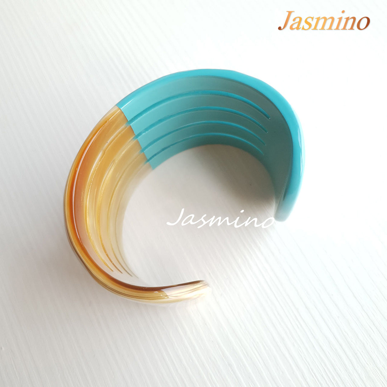 Jasmino unique handmade Minimalist Vintage fivefold cuff bracelet features sky blue and white in natural buffalo horn for women's gifts and best friends