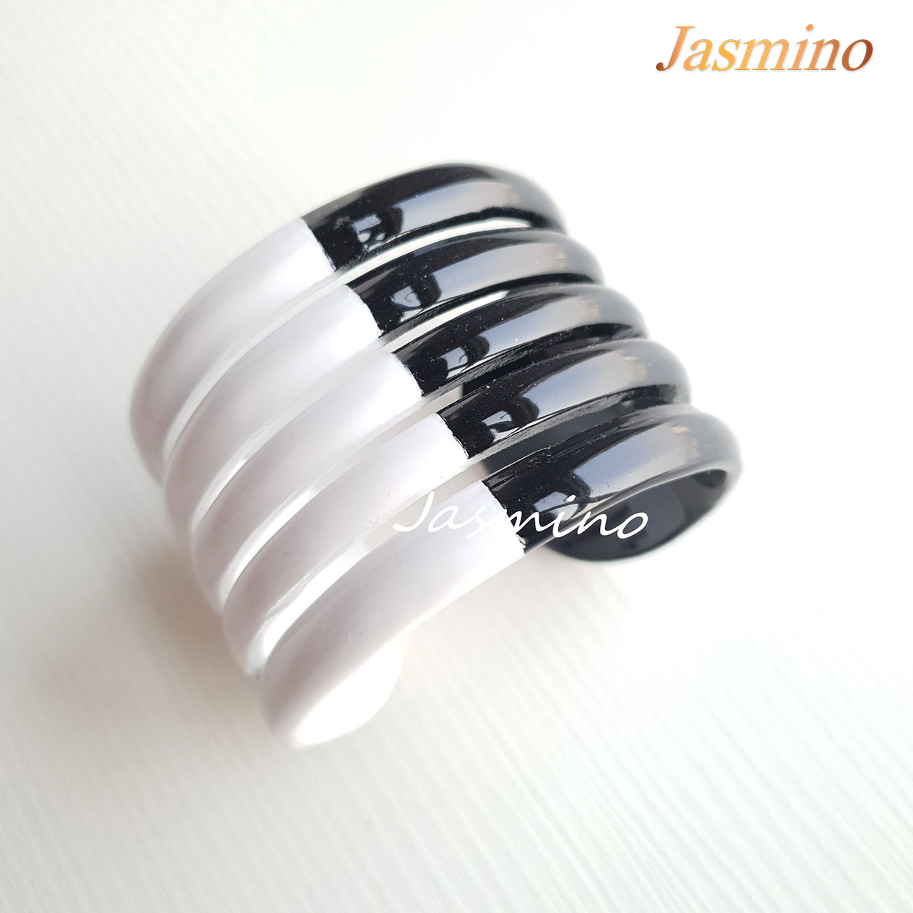 Jasmino unique handmade Minimalist Vintage fivefold cuff bracelet features black and white in natural buffalo horn for women's gifts and best friends