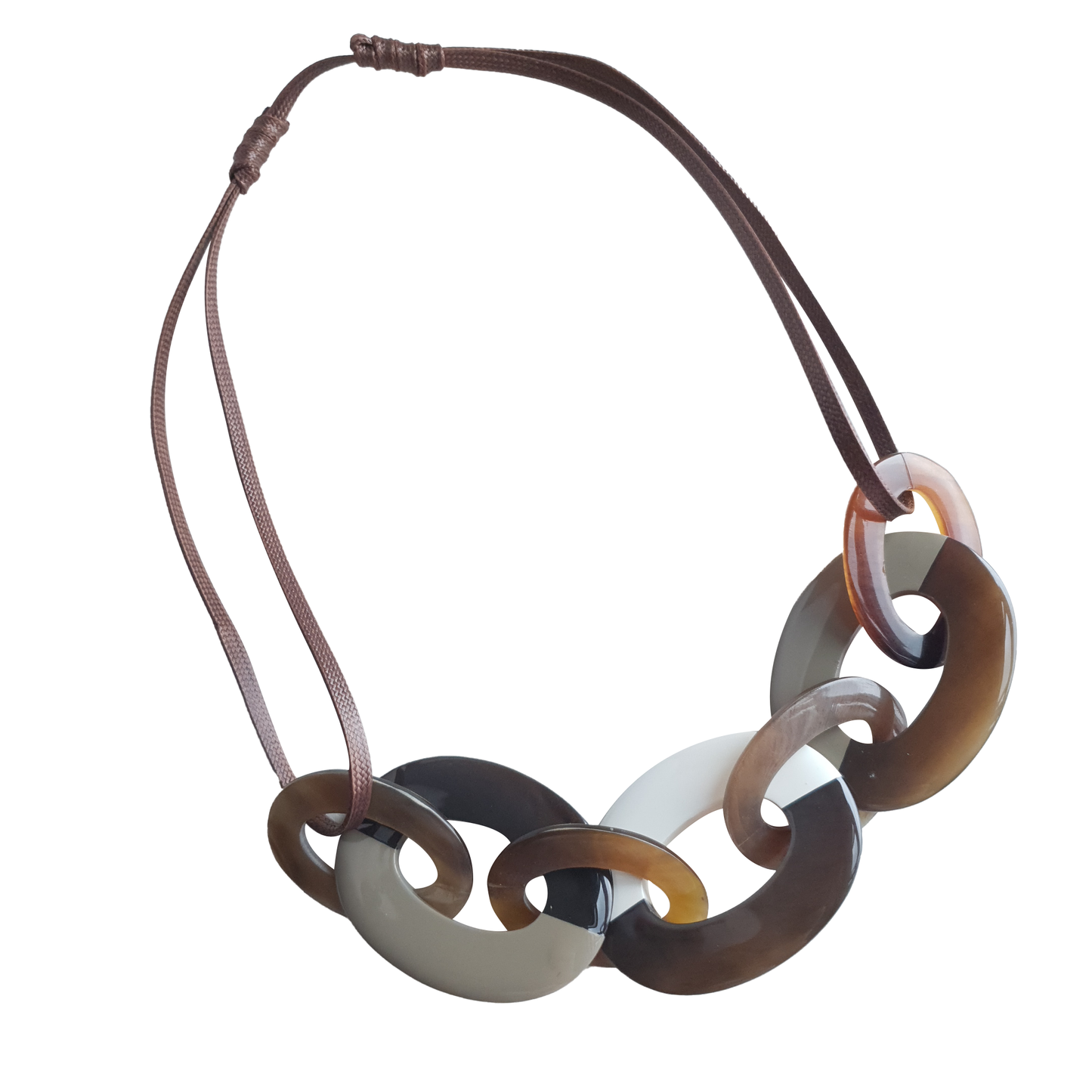 unique brilliant white- taupe lacquer buffalo horn necklace combined with adjustable cord in natural light- 60cm, an impressive gift for your friend