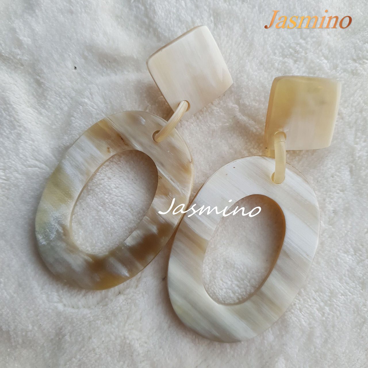 Jasmino unique handmade Minimalist oval earrings feature white for women gifts in the natural light