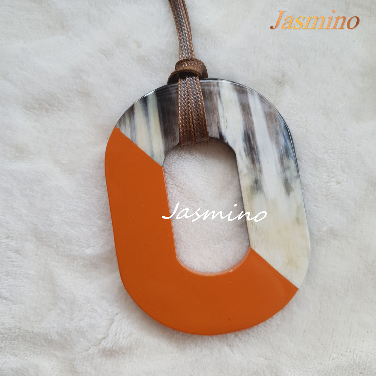 pendant is designed with half natural buffalo horn and half amber glow lacquer, unique gift for her