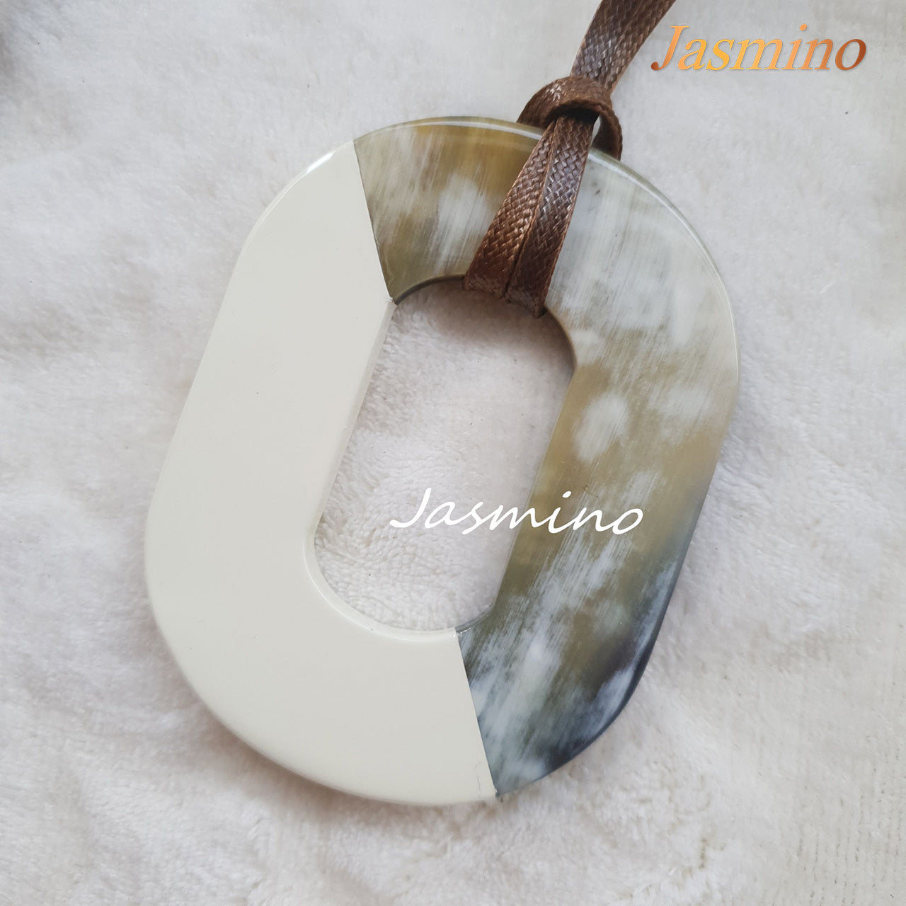 pendant is designed with half natural buffalo horn and half brilliant white lacquer, unique gift for her