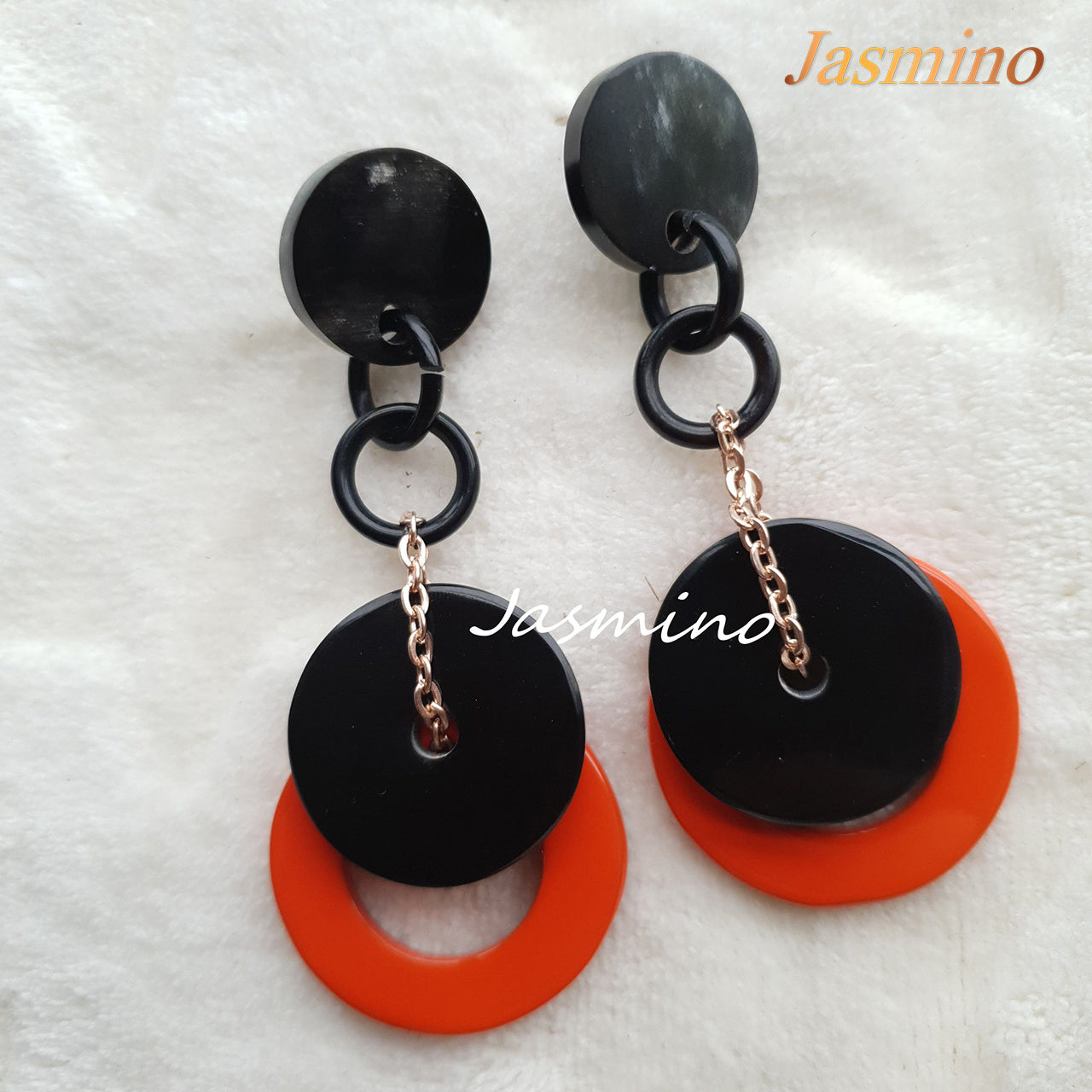 Antique Boho circle link earrings feature black and orange for women gifts