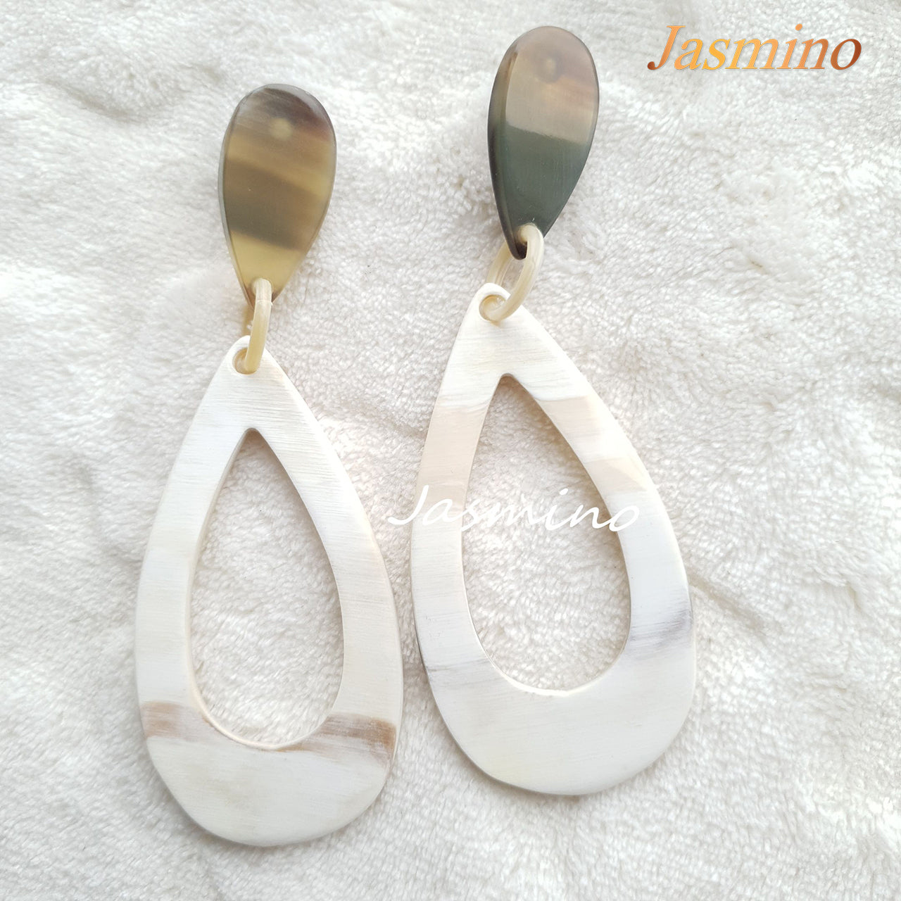 Vintage Classic large teardrop earrings feature white made of natural buffalo horn