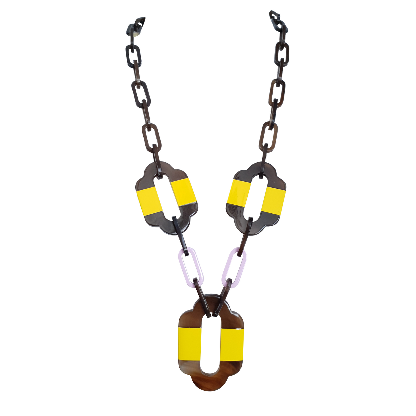 the highlight of this necklace is three unique large horn pieces painted saffron yellow- 80cm, impressive gift for your friend