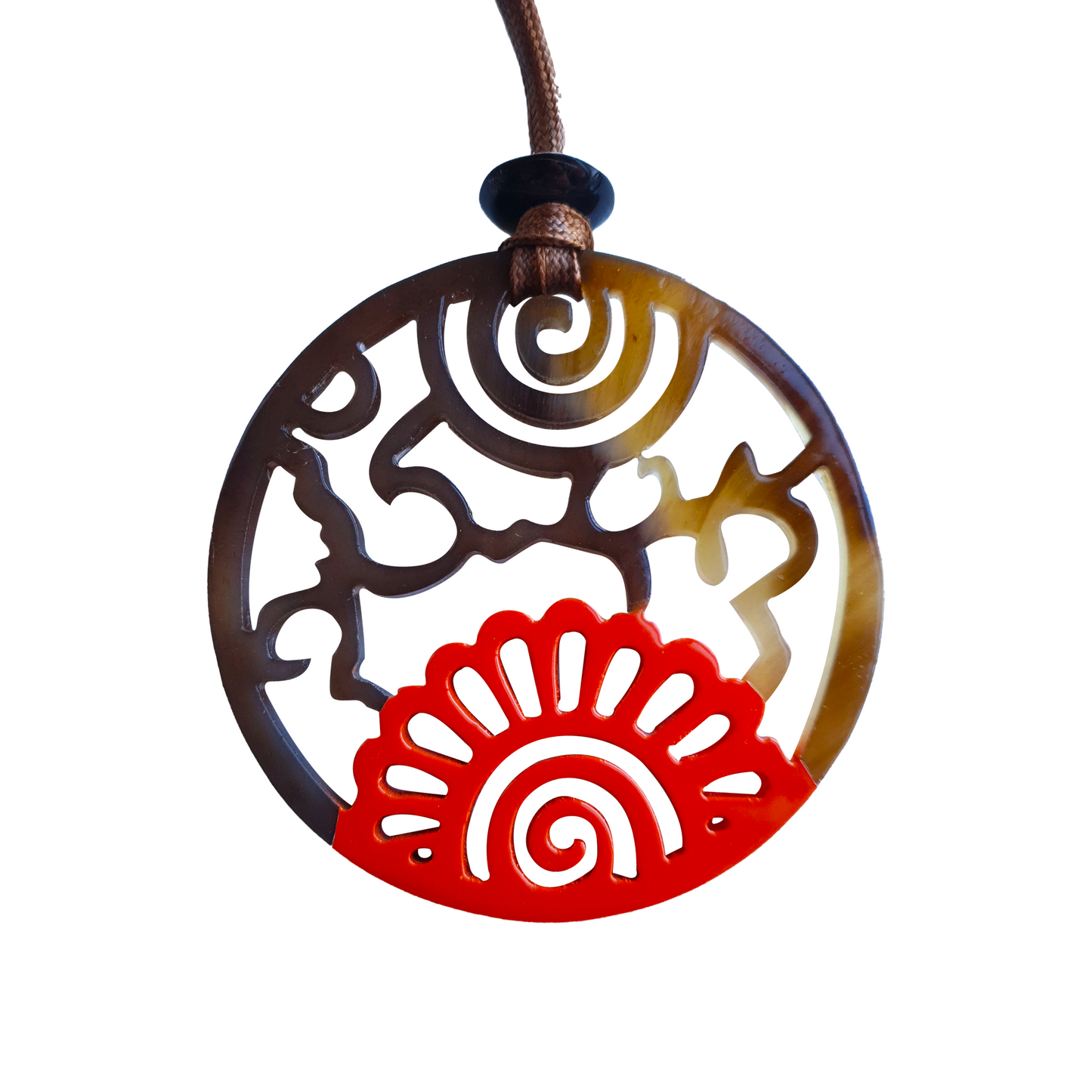 round red pendant with unique pattern on the light background, impressive gift for your friend