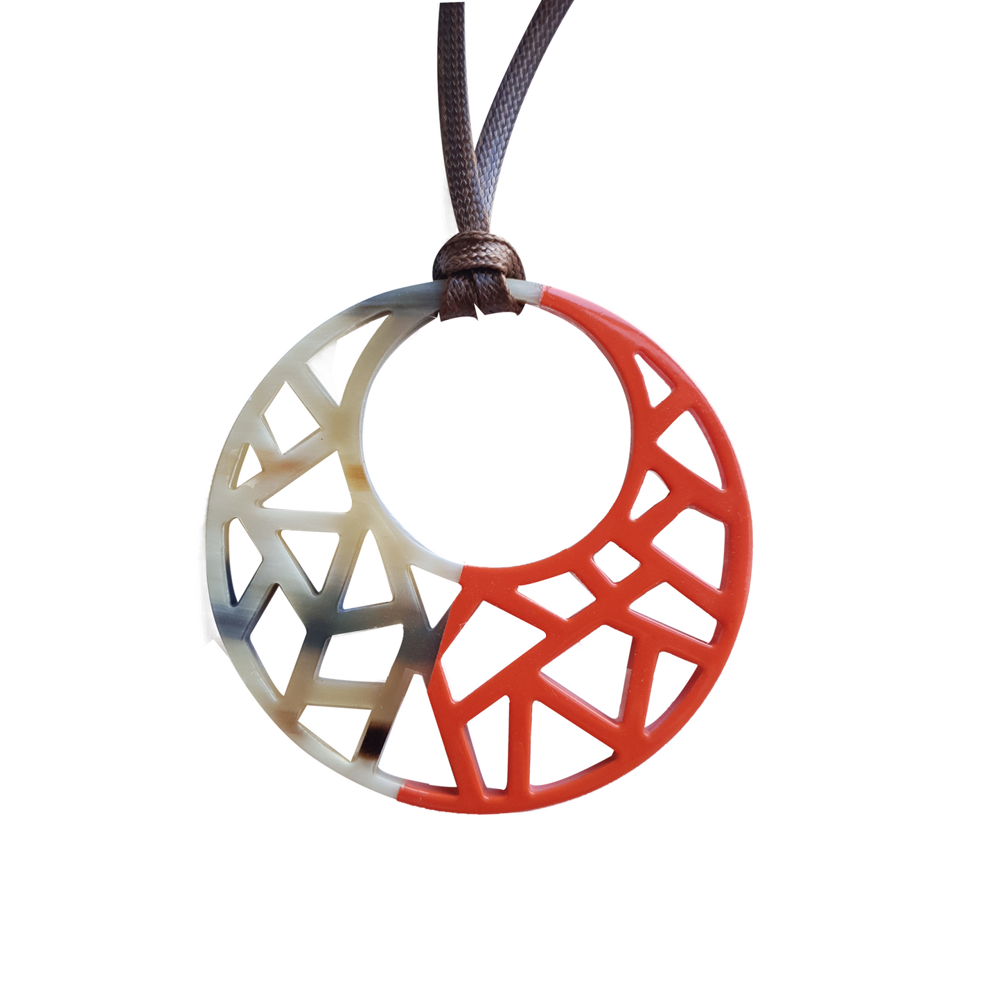 the pendant is designed with half natural horn and half orange peel lacquer, unique gift for her