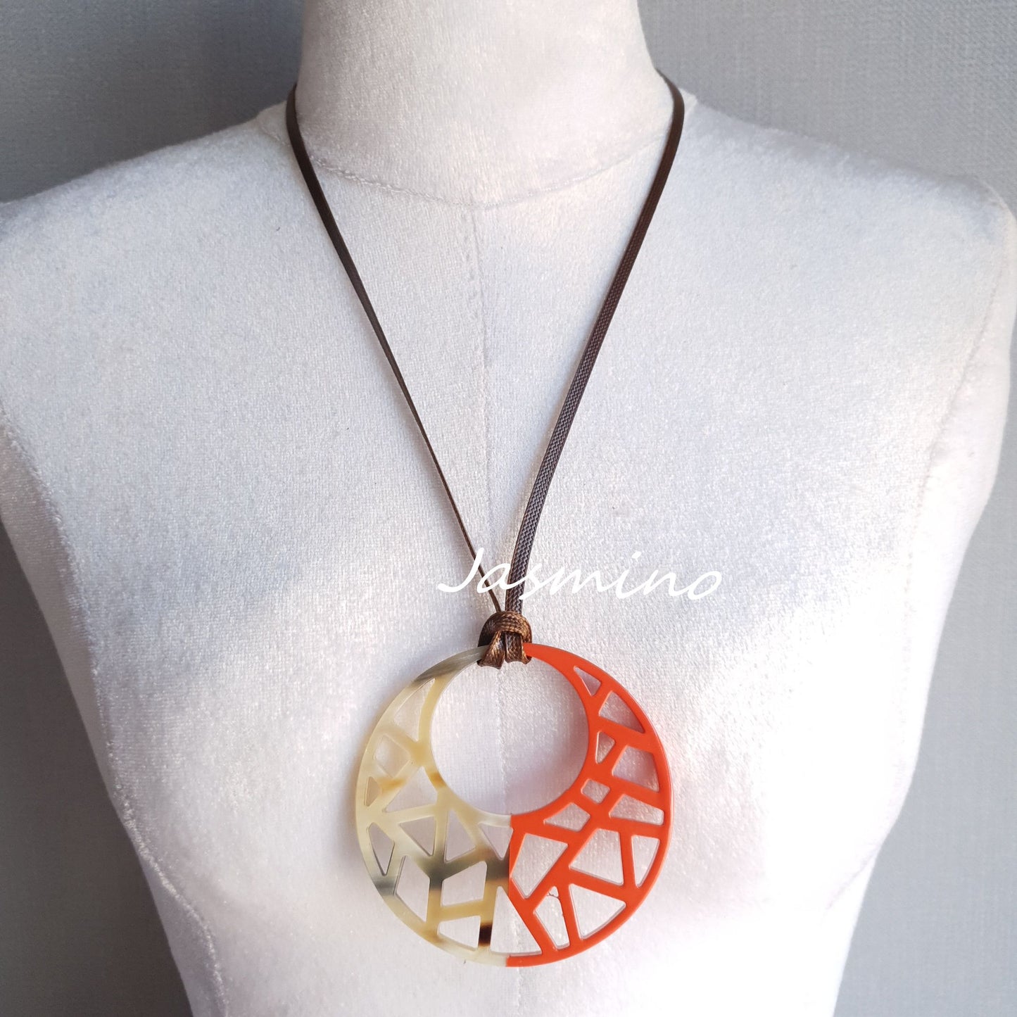 the pendant is designed with half natural horn and half orange peel lacquer, unique gift for her