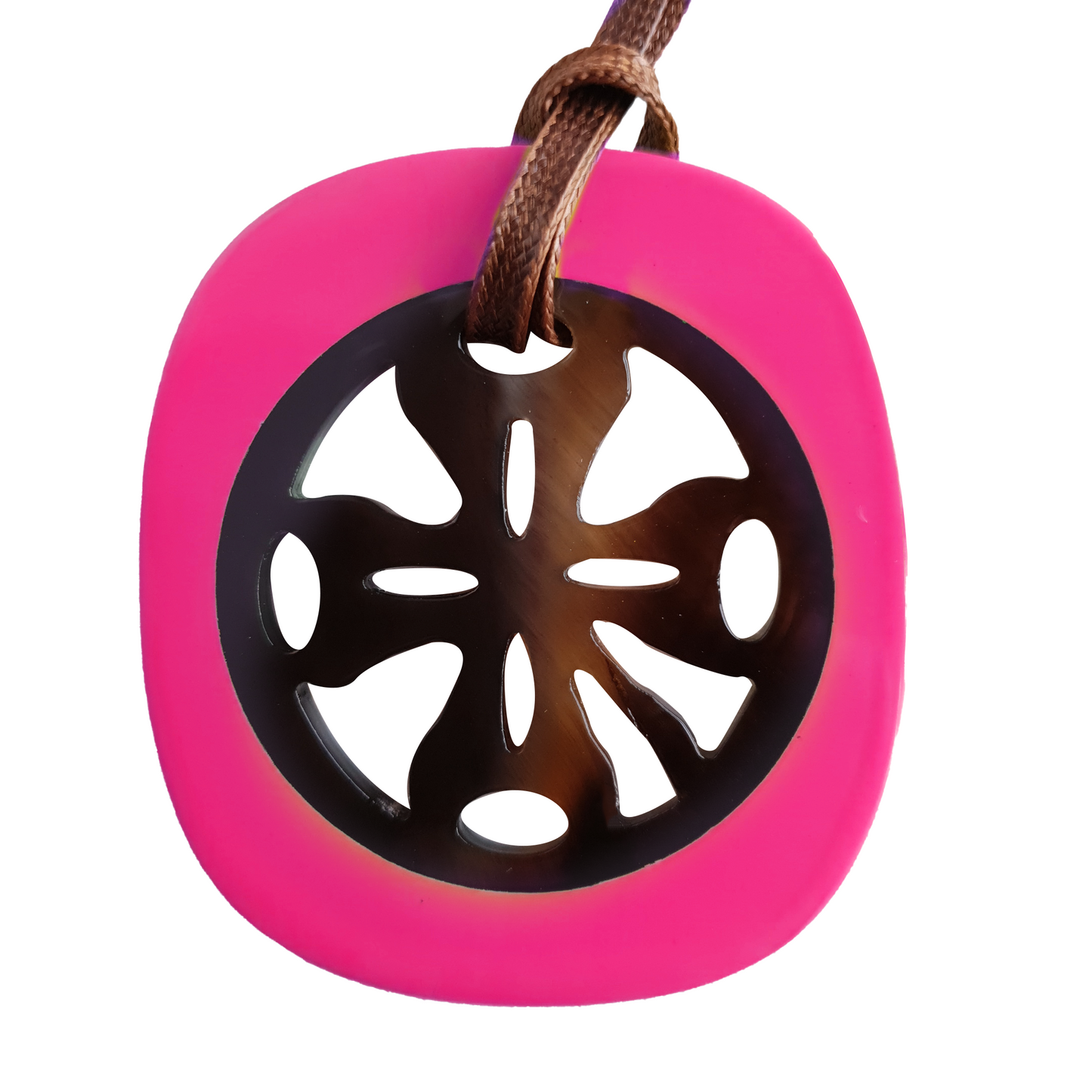 buffalo horn pendant is designed with a pink outline, inside with a unique natural buffalo horn pattern on the light background, impressive gift for her