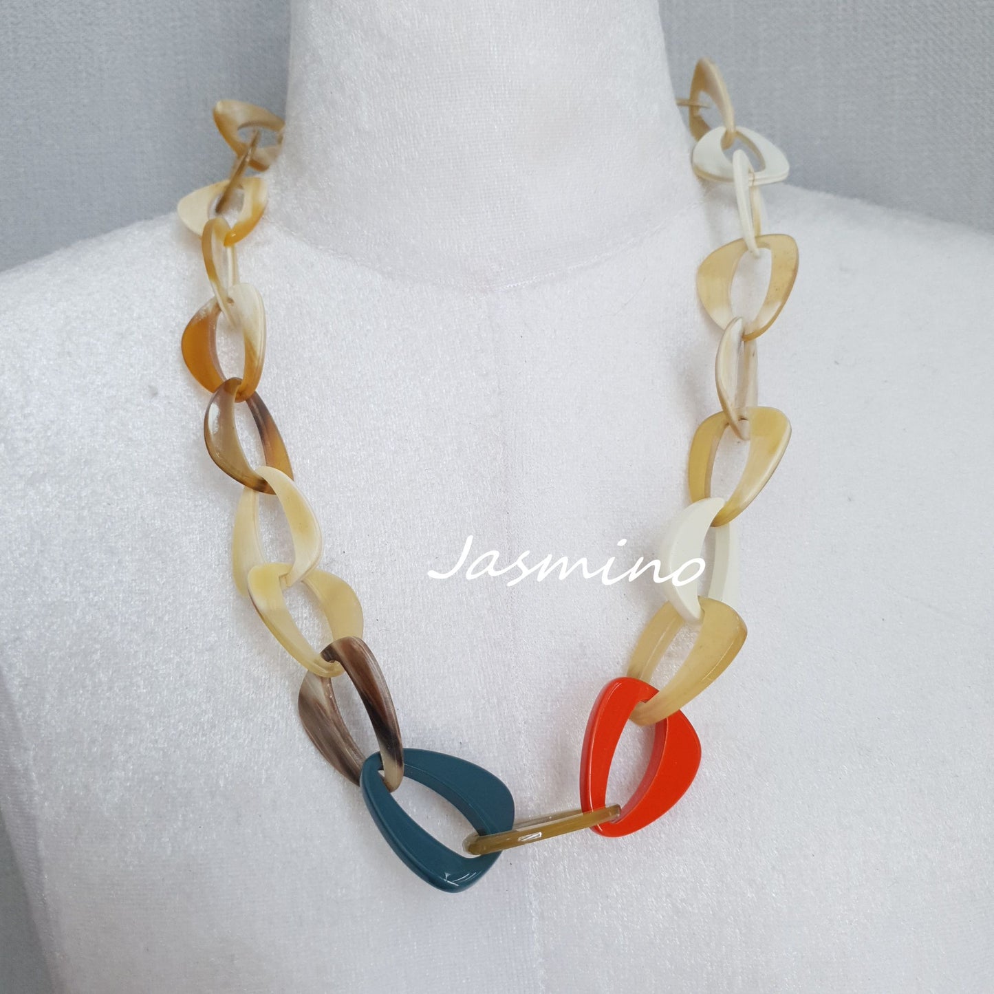 orange peel lacquer buffalo horn necklace on the light background- 65cm, jasmino.vn, impressive gift for her