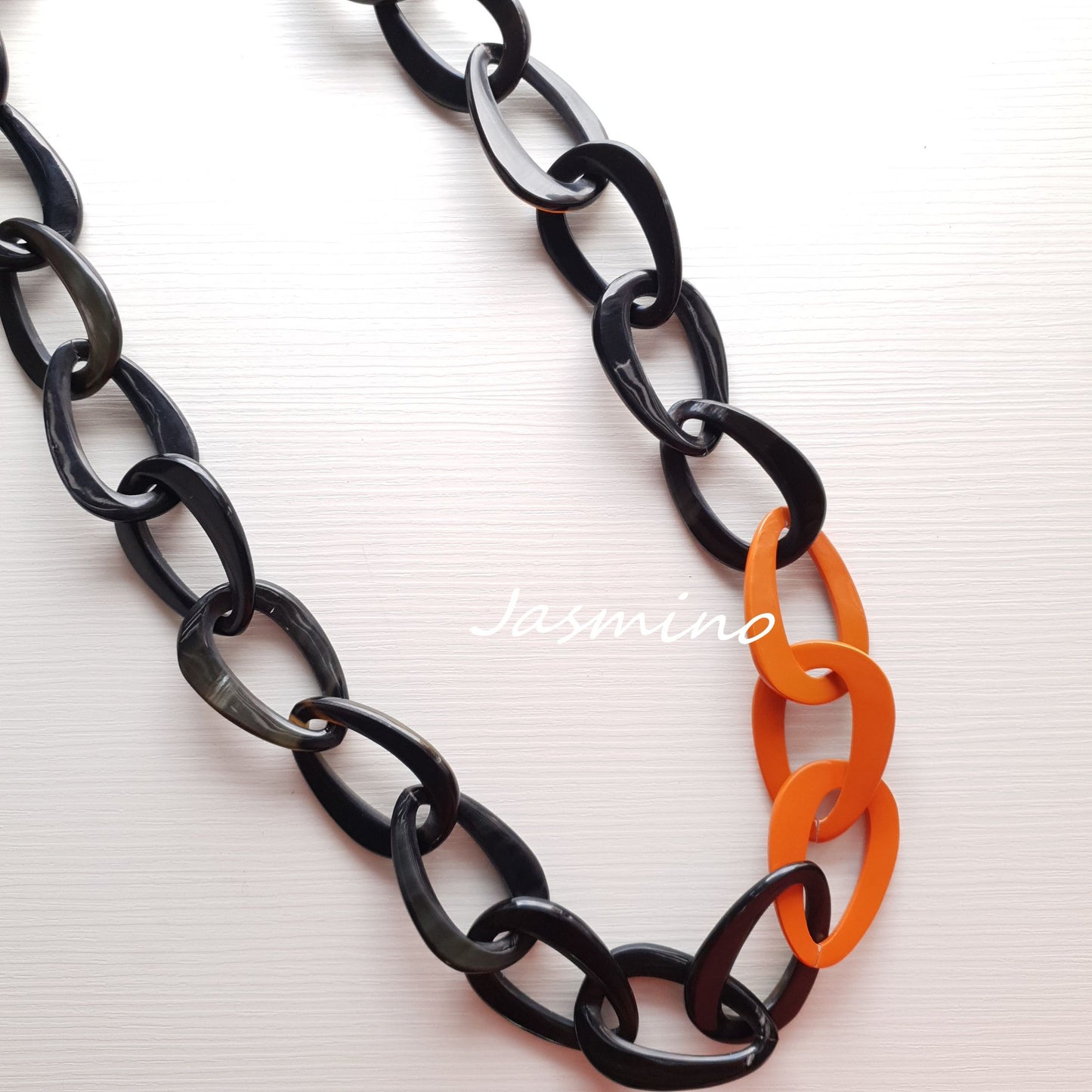 The necklace has several orange peel links in natural light, unique gift for her