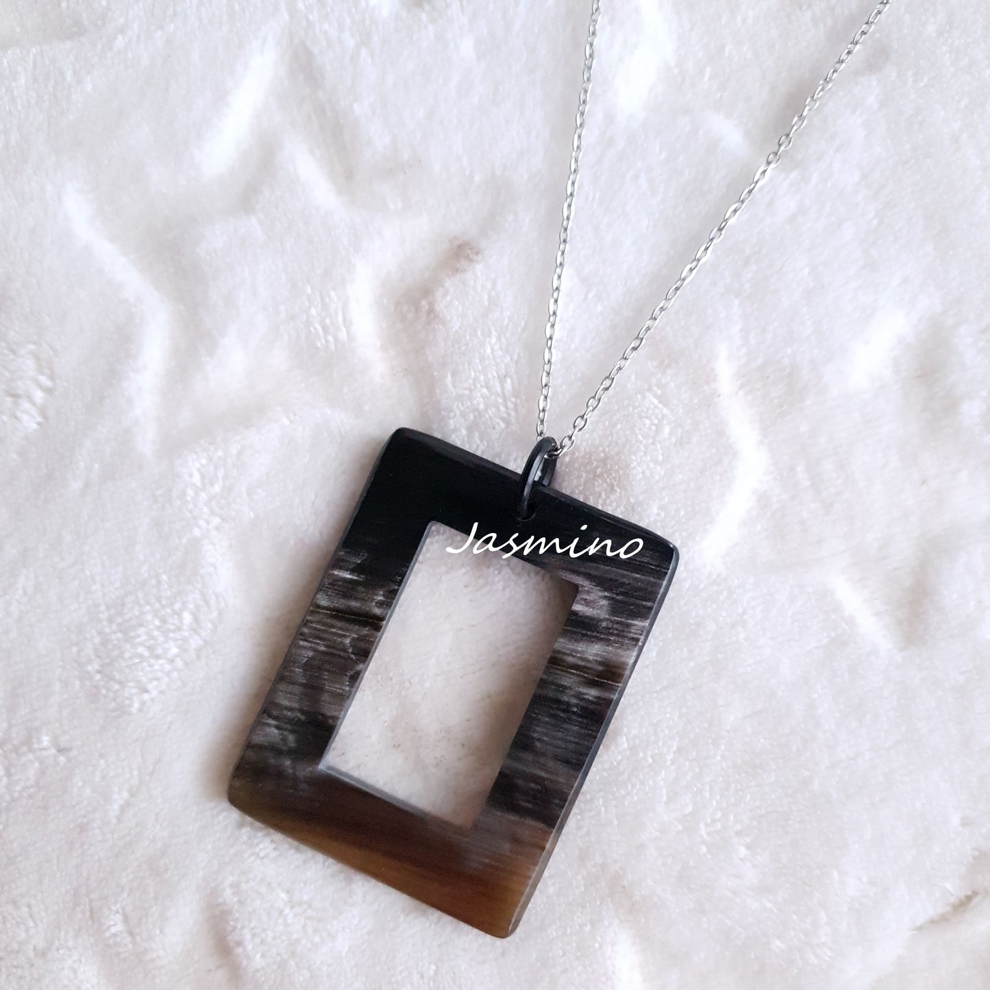 This necklace has a rectangular pendant in natural light, unique gift for her