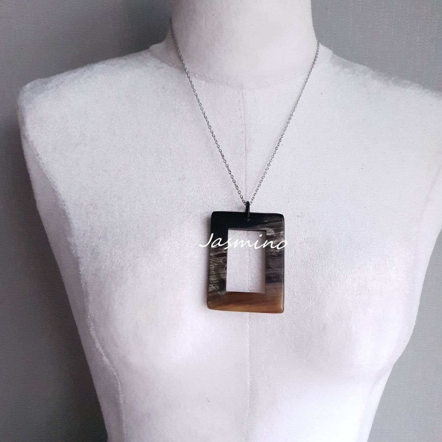 This necklace has a rectangular pendant in natural light, unique gift for her