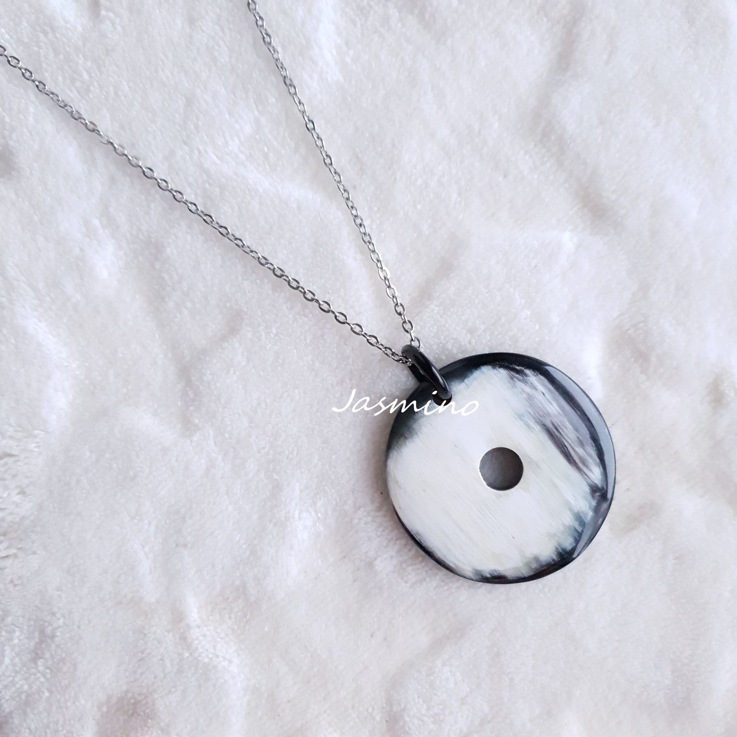 This necklace has a circle pendant in natural light, unique gift for her