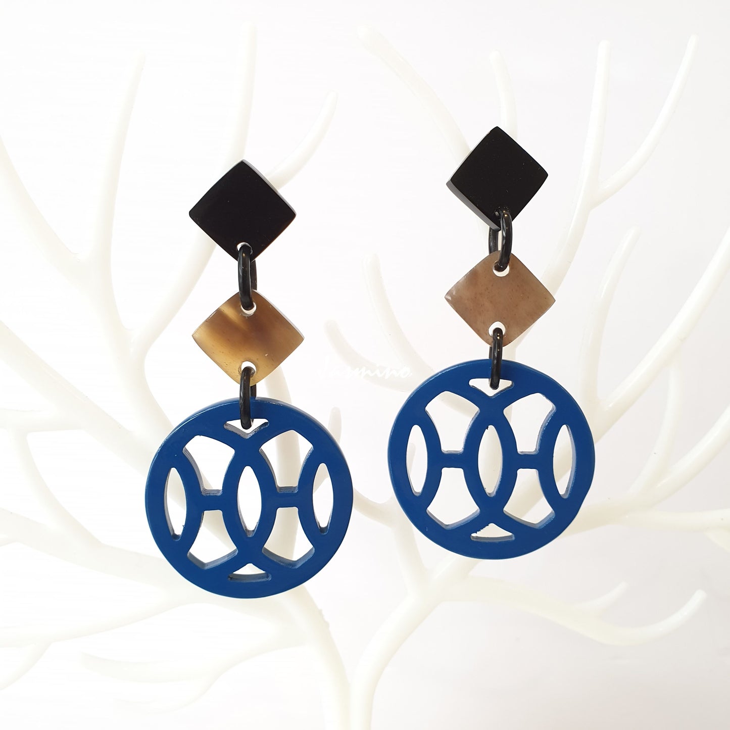 Jasmino Handmade Minimalist Circle Drop Earrings Feature Deep Blue In The Natural Light