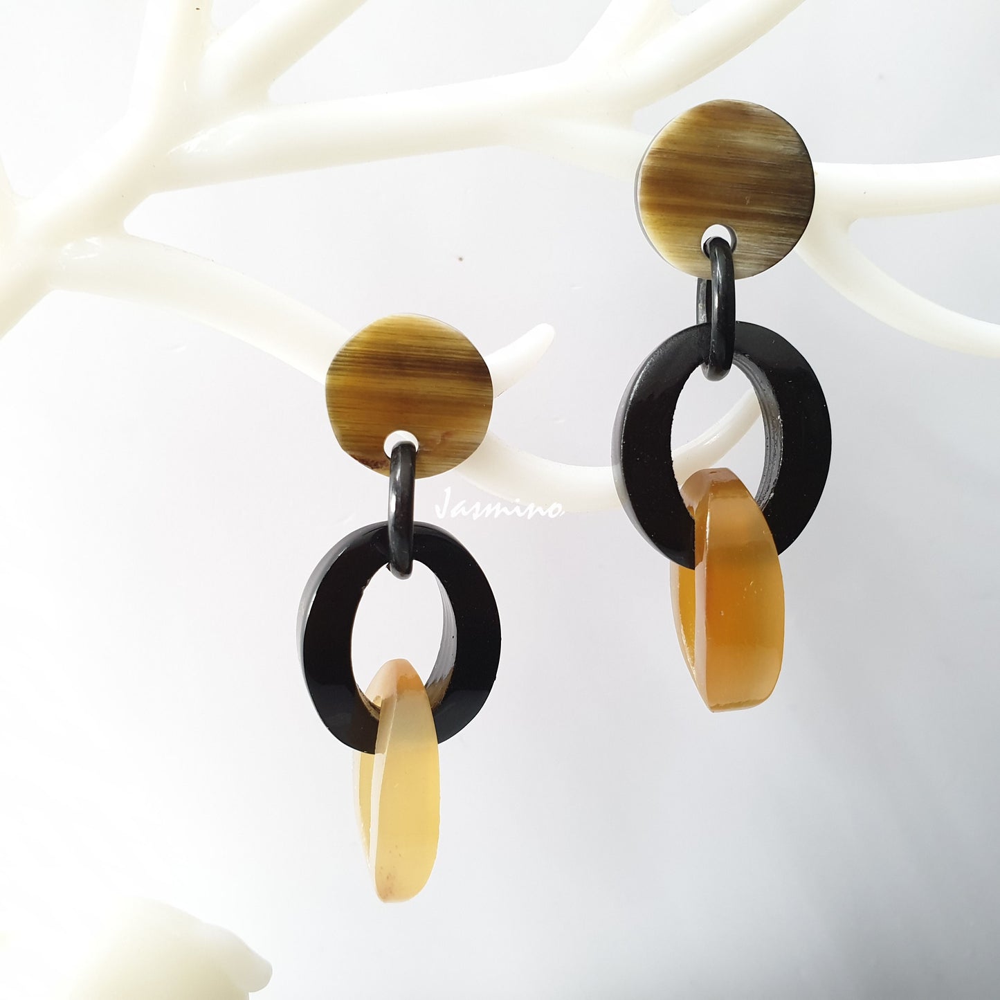 Jasmino Bohemian Classic handmade link drop earrings in the natural light