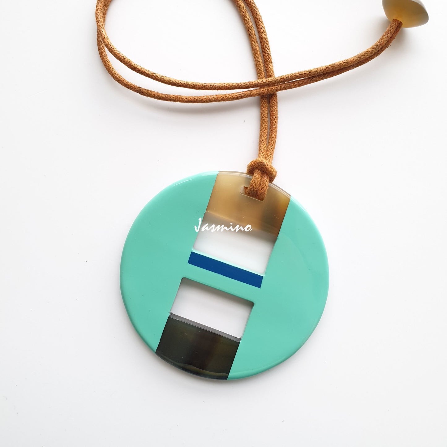 trendy circle turquoise lacquer pendant on the light background- 8cm, impressive gift for her