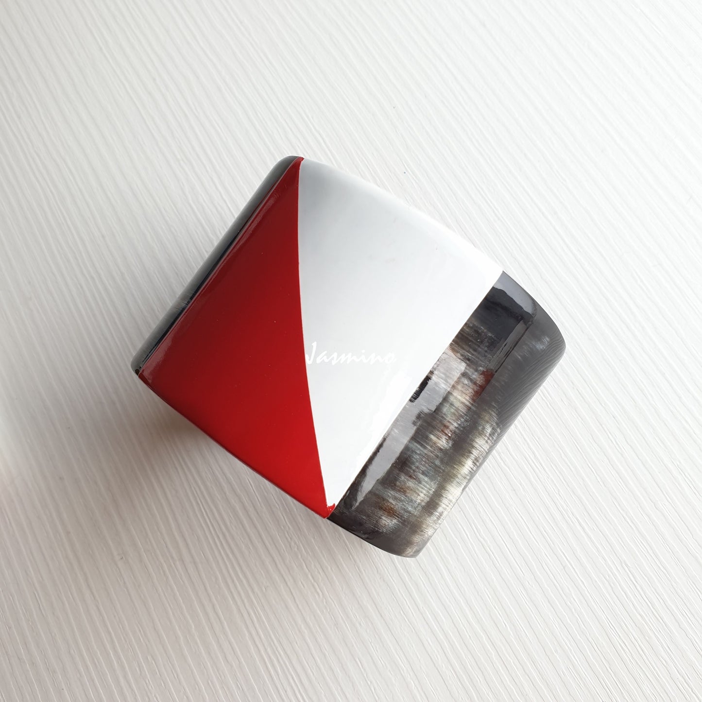 The bracelet is lacquered in red and white square in natural light, Unique gift for her 