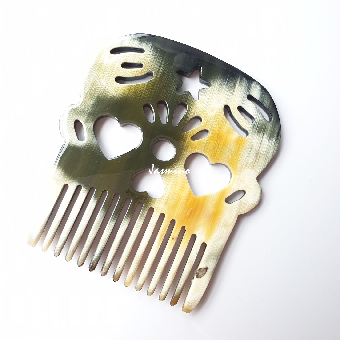 Jasmino unique handmade Ancient Vintage small comb is shape by a skull in natural buffalo horn for women 