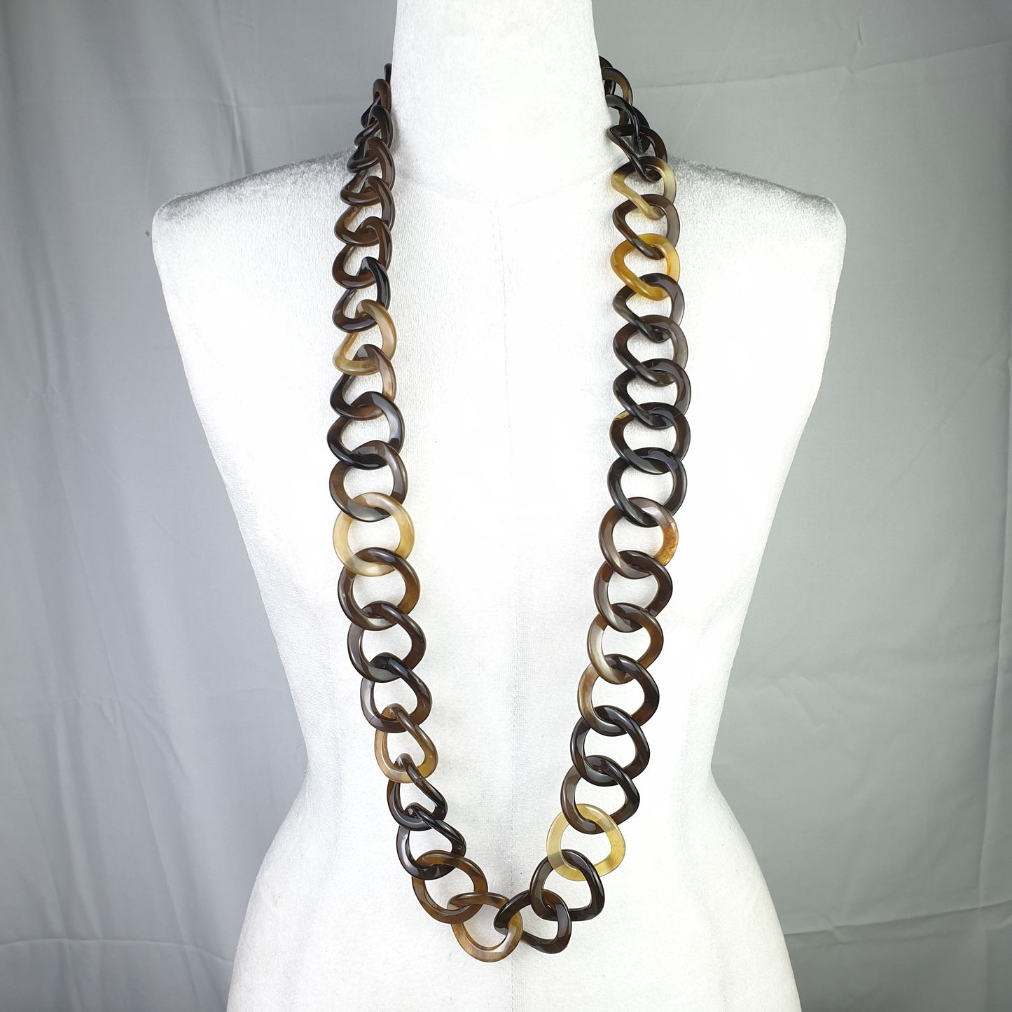 Jasmino unique handmade Bohemian Vintage chain link necklace features brown and yellow in natural buffalo horn for men and women