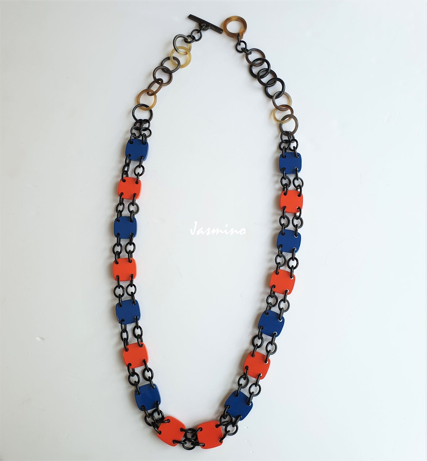 the necklace has classic blue and orange small pieces combine together in natural light, Unique gift for her