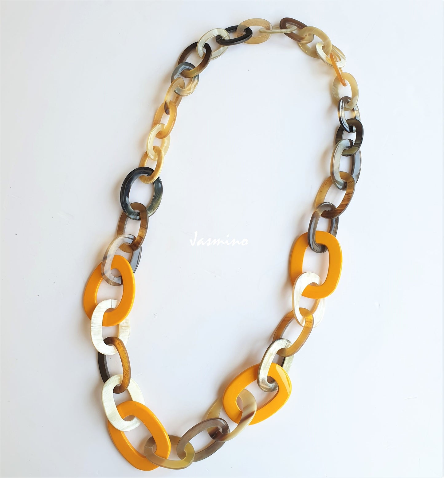 unique handmade large circle chain link necklace accessory in natural buffalo horn on Thanksgiving