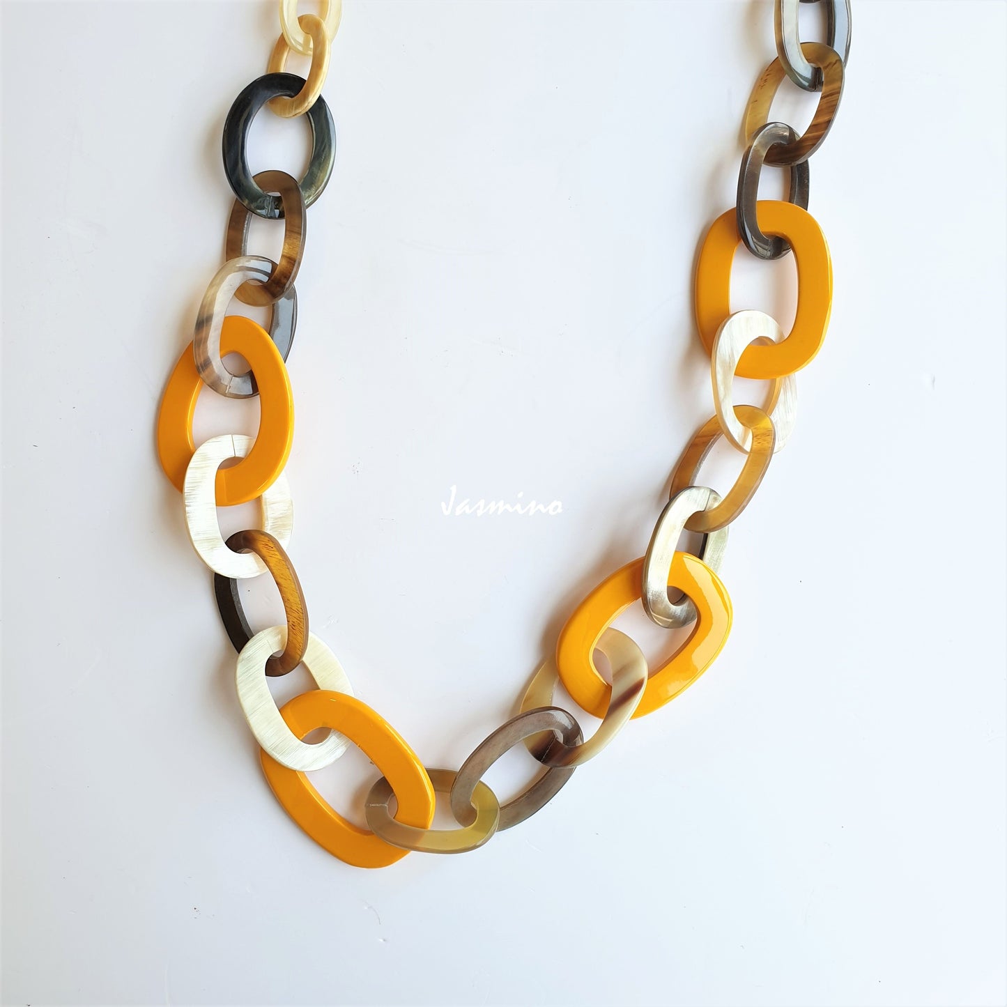 unique handmade large circle chain link necklace accessory in natural buffalo horn on Thanksgiving