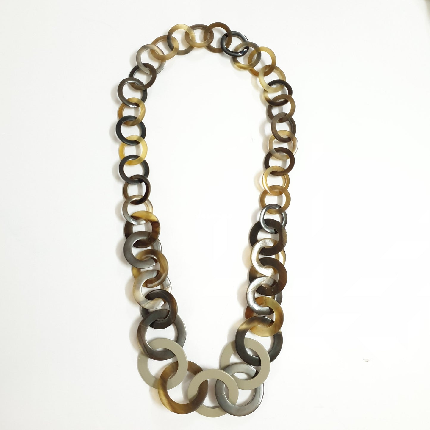 unique handmade Bohemian large chain link necklace accessory features a dark colour in natural buffalo horn 